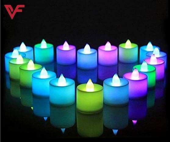 24 Magic Colour Changing LED Glowing Tea Light Flameless Candles Multicolor Smokeless Tealight Candles Birthday Love Romantic Candle Wedding Birthday Candle Decoration