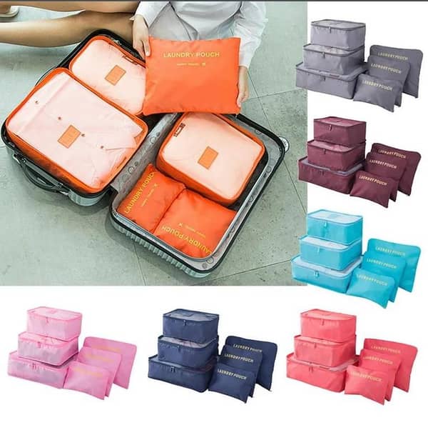 6-Piece Travel Storage Bag Organizer Set for Clothes, Cosmetics, and Toiletries – Multicolor