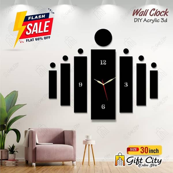 Gift City Big 3D Acrylic Wall Clock - Self Adhesive for Home and Office