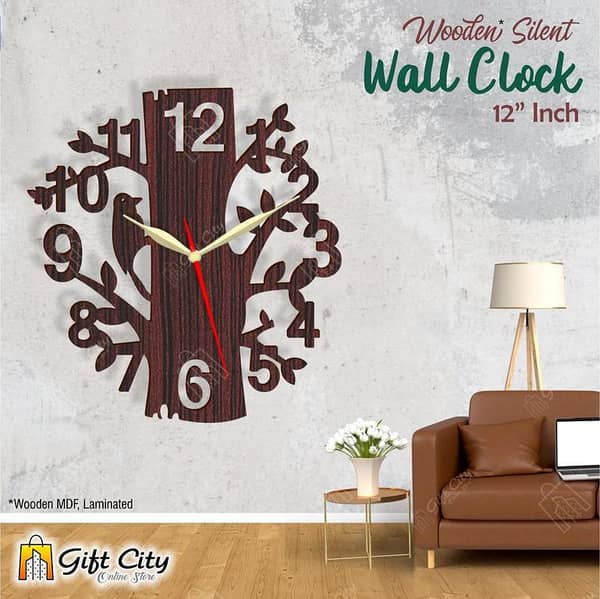 Gift City Presents Woodpecker 3D Silent Wooden Wall Clock - Home & Office Decor - Laser Cut