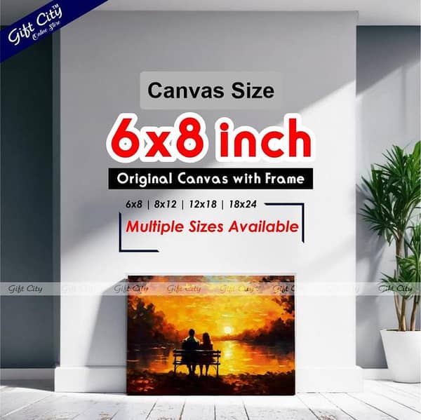 Gift City Canvas Print of a Couple Enjoying a Sunset on a Bench | Available in Multiple Sizes