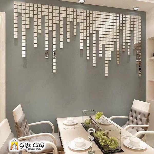 Gift City 3D Square Acrylic Mirror Wall Stickers - DIY Self-Adhesive Silver Tiles for Home Decoration (Available in 5 to 150 Pcs)