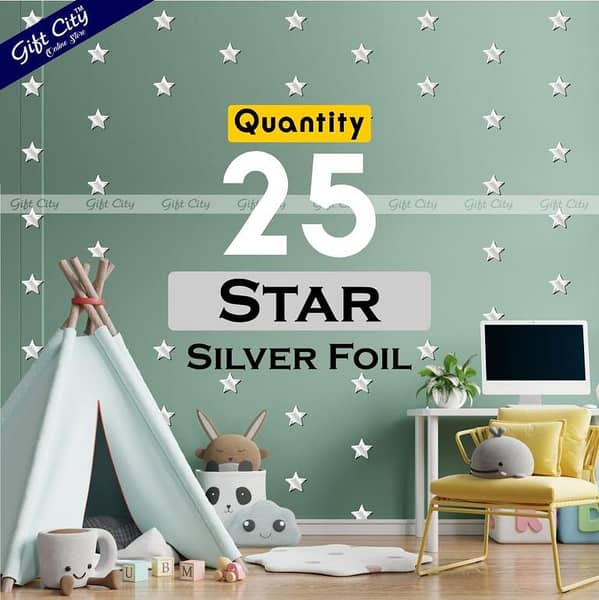 Gift City Silver Foil Star Dots Wall Stickers | DIY Home Decor for Bedrooms, Living Rooms, and Kids' Rooms | Self-Adhesive | Various Colors