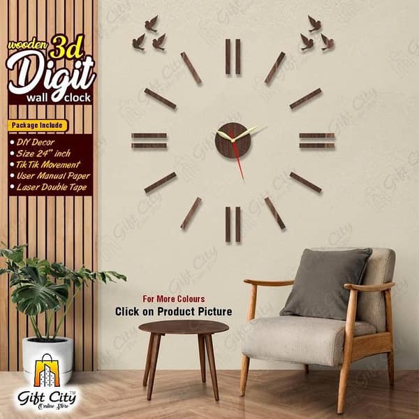Gift City 3D Letters DIY Wooden Wall Clock for Home and Office with Self-Adhesive Feature | Available in Various Colors