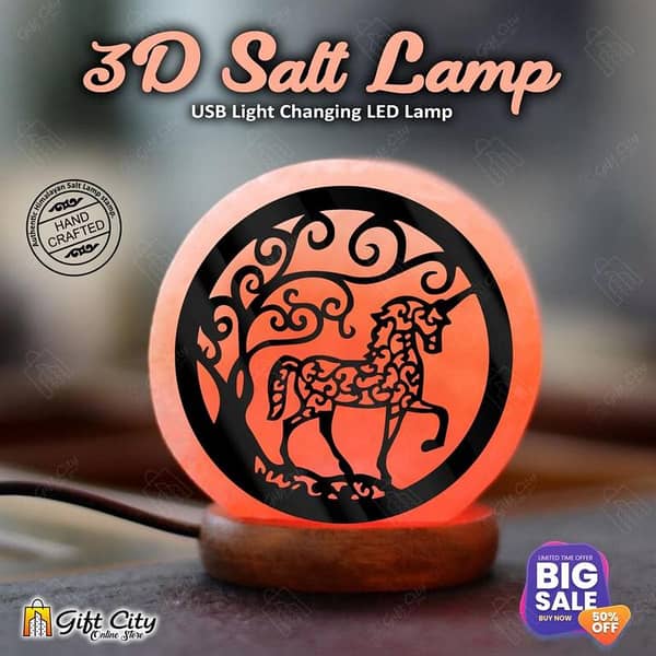 Unicorn 3D Acrylic Sheet Printed Color Changing USB Himalayan Salt Lamp by Gift City for Home Decoration and Night Light - SLP