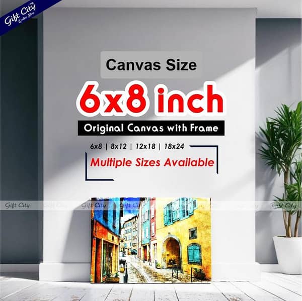 Gift City Street View Canvas Painting with Frame for Home Decor in Various Sizes