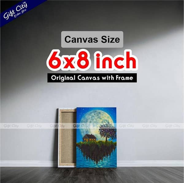 Flying Island in Front of Moon Canvas Art by Gift City - Digital Home Decor Available in Various Sizes