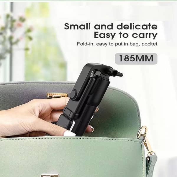RS1 Selfie Stick With LED Light Wireless Bluetooth Foldable Mini Tripod Stand Mobile Holder With Fill Light Shutter Remote Control For IOS Android - Black KS