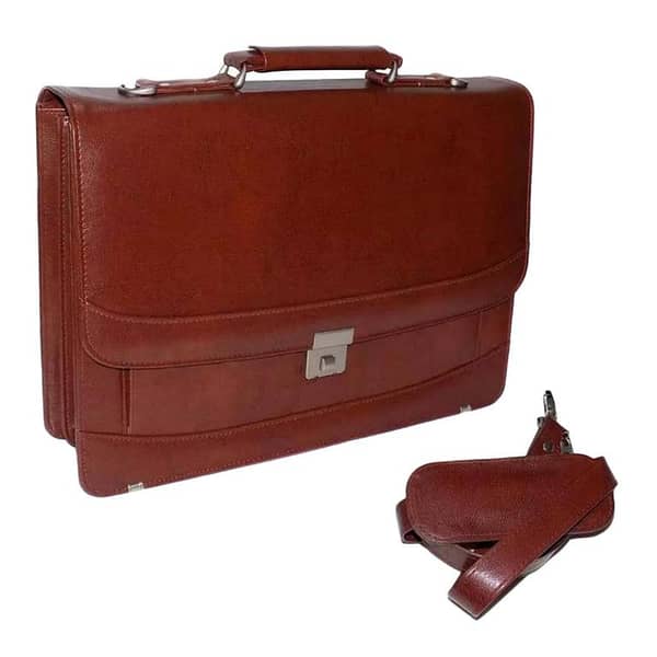 Briefcase Laptop Bag Folder Accessories Leatherette With Number Lock For Office and Travel - Brown