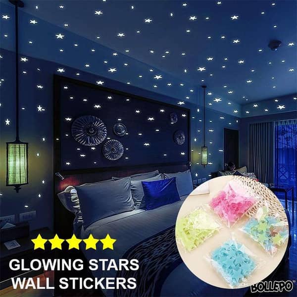 100 pcs Wall Decals Glow In The Dark Nursery Room Color Stars Luminous Fluorescent Wall Stickers Baby Kids Bedroom Home Decor,-(K. S. )