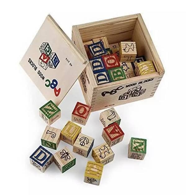 ABC & 123 Wood Blocks WOODEN ABC BUILDING BLOCKS 48 PCS (Large)