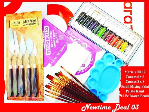 Deal 03 Marie’s Oil 12 Canvas 6 x 6 Canvas 8 x 8 Small Mixing Palat Palate Kanif 10 Pc Brown Brush Best Quality