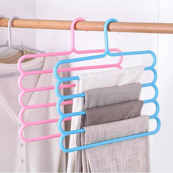 1 Pc 5 Layer Magic Hangers Hanger: Anti-Slip Multi-Purpose and Multi-Functional Magic Multiple Layer Trousers Hangers Hanger - Multifunction Pants Closet Belt Holder Rack S-Type 5 Layers Saving Space Hangers Hanger-KS