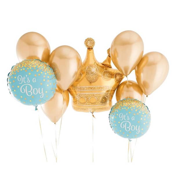 Golden Crown with Its a Boy Round Foil & Golden Metallic Chrome Balloons set (9 pcs) for Decoration and Baby Shower Celebration,-(K. S. )