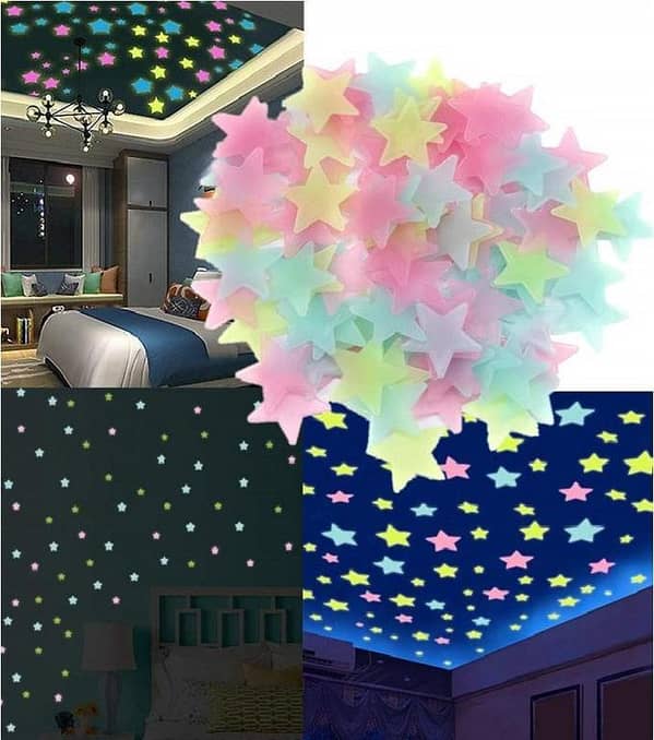 Pack of 100 - Fluorescent Night Glowing Stars Wall Sticker
