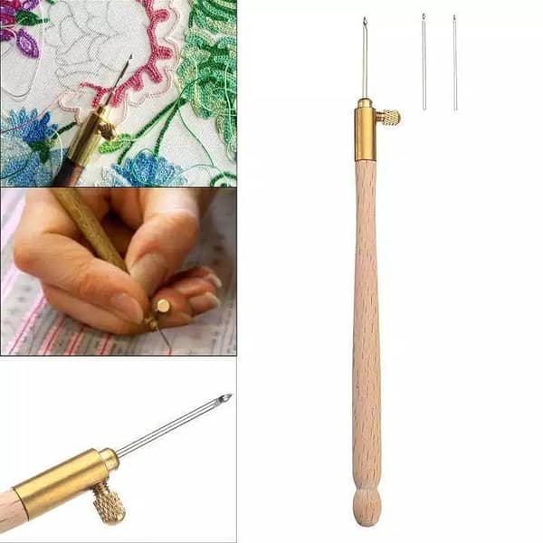 Tambour Hook With 3 Needles Sizes 70 90000 Kit Embroidery Beading Crochet Tool Set-KS