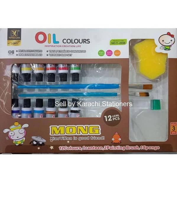 12pcs Y2038 Oil Colour Painting Color with 2 brushes, palette, sponge and water bottle