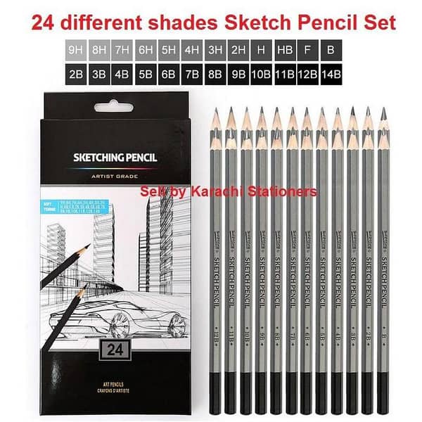 24Pcs Worison Sketching Pencil Set Includes 9H, 8H, 7H, 6H, 5H, 4H, 3H, 2H, H, F, HB, B, 2B, 3B, 4B, 5B, 6B, 7B, 8B, 9B, 10B, 11B, 12B, 14B Professional Sketch Art Pencils Drawing Sketches Pencils