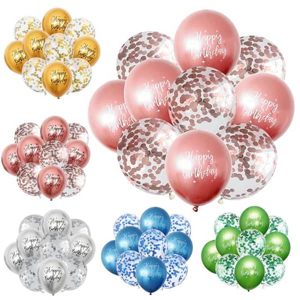 Happy Birthday Printed Metallic Balloons with Confetti Filled Balloons for Party Decoration (8 pcs / set),-(K. S. )