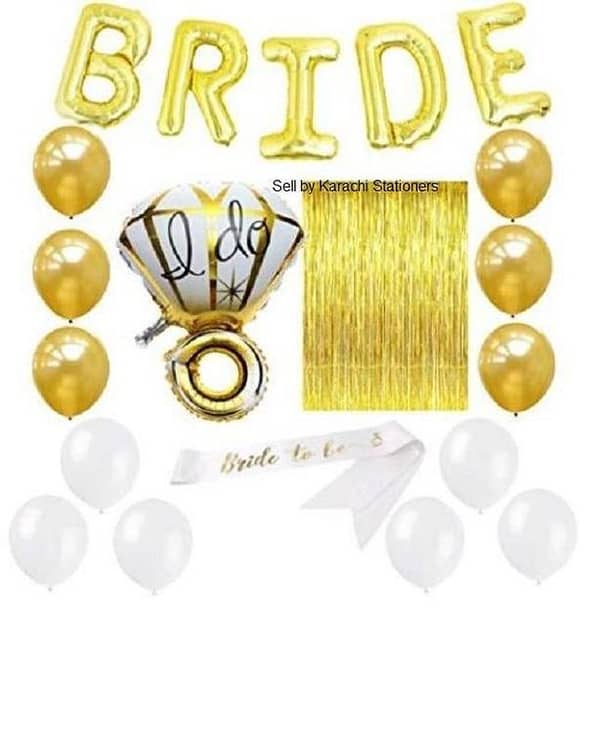Bridal shower set, Bride to be foil balloon, golden silver balloon, backdrop golden curtain I do rinng foil balloon & sash