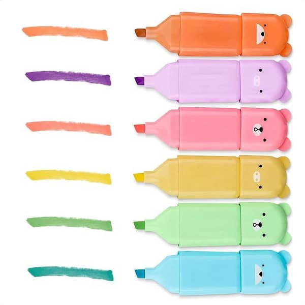 6Pcs/Set Cartoon Animals Highlighter Macaron Oblique Tip Marker Fluorescent Pen KS