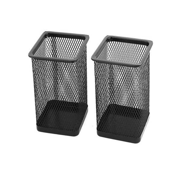 Set of 2 - Black Metal Mesh Rectangle Pen Organizers
