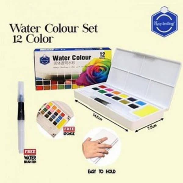Keep Smiling 12pcs Aquarelle Solid Watercolor Paints Transparent Colors With One water brush with palette and sponge