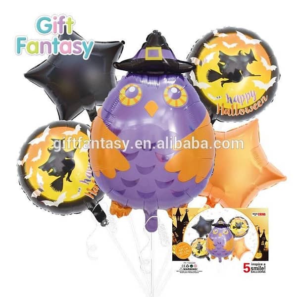 Halloween Foil Balloon Set Owl 5 in 1 Halloween Party Foil Balloon Set Scary Balloons Halloween Party Set,-(K. S. )