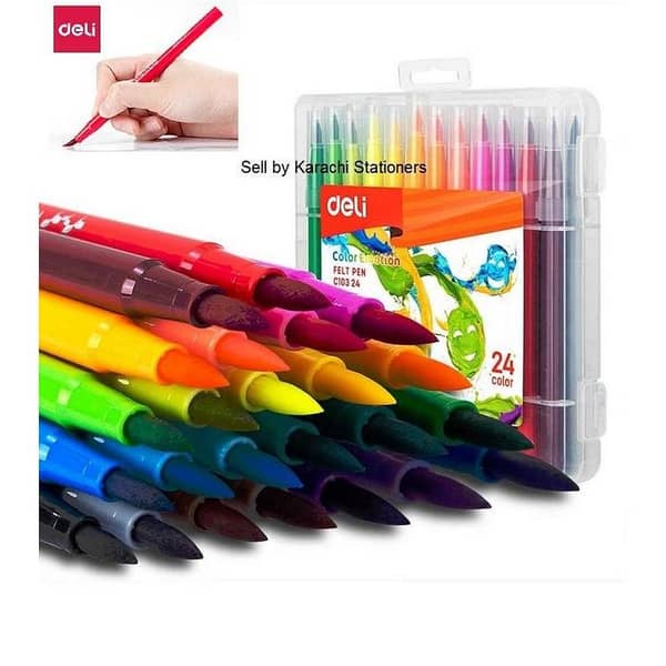 Pack of 24 Deli Brush Marker Felt Pen Watercolor Brush Markers for calligraphy markers Sketching, Painting and Coloring - Multicolor