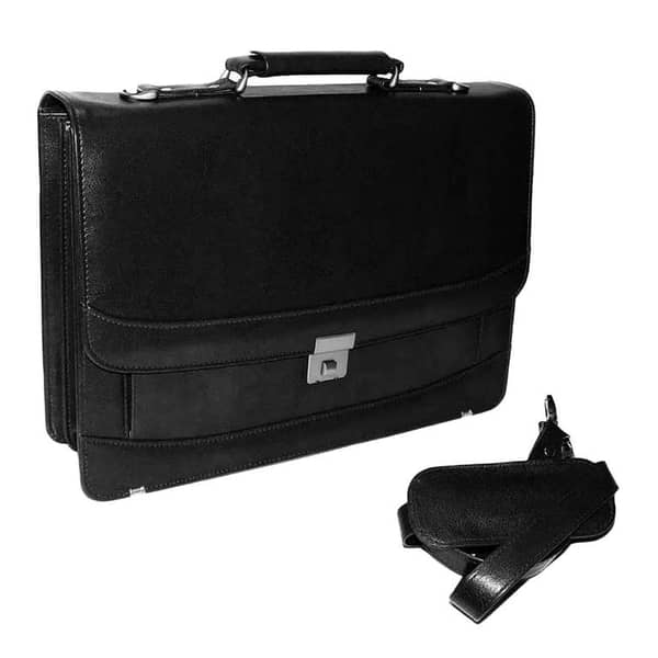 Briefcase Laptop Bag Folder Accessories Leatherette With Number Lock For Office and Travel - Black