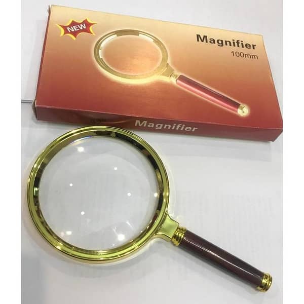 10x Handheld Jewelry Magnifier with Red Brown Handle - 100mm Loupe for Offices, Schools, and Doctors
