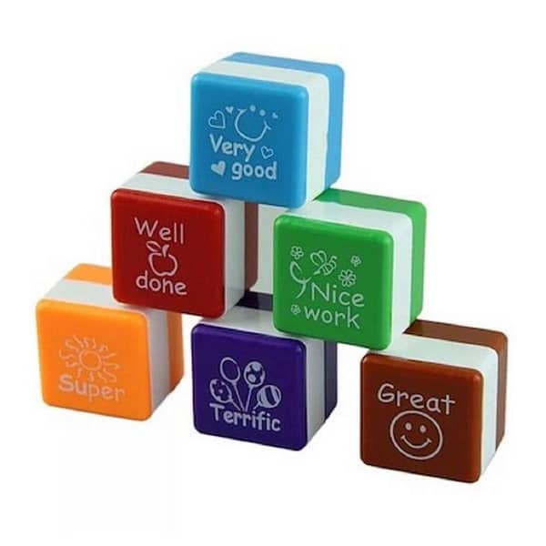Set of 6pcs Appreciation Stamps Nice Work Super Very Good Terrific Great Well Done Kids Stamp Set Motivation Sticker School Scrapbooking Stamp DIY Teachers Self Inking Praise Reward Stamps For Scrapbooking