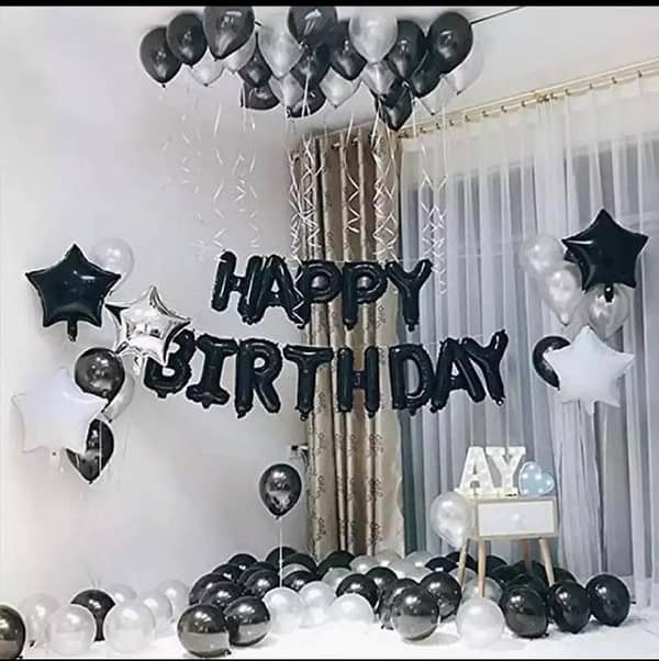 Black - 13 Pcs Happy Birthday Foil Balloons Set - Chain Banner Style For Decoration 16 inch Each Alphabet Letters Solid Foil Shinning Party Decoration