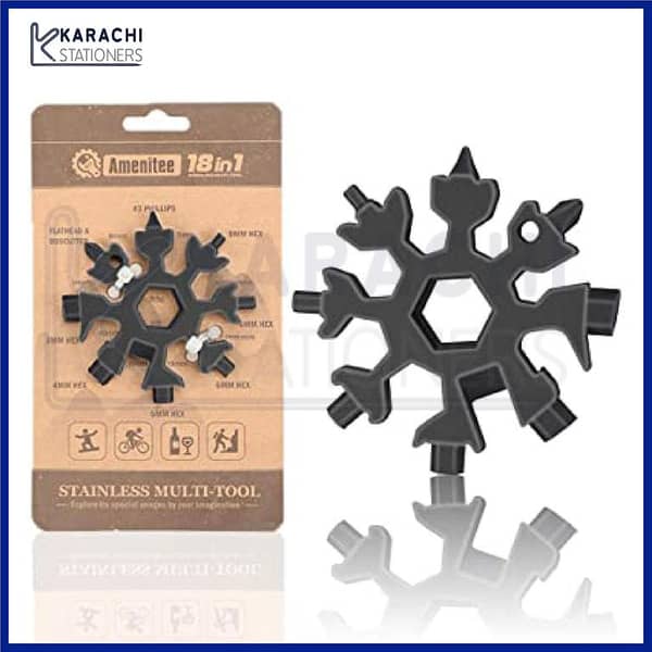 18 In 1 Snowflake Wrench Multi Tool Spanner Hex Multifunction Stainless Steel Survival Tools Screwdriver Bottle Opener Allen Key Keyring Pocket Portable EDC Keychain Compact Universal For Repairing Gadget Household Equipment Travel Hiking Cycling