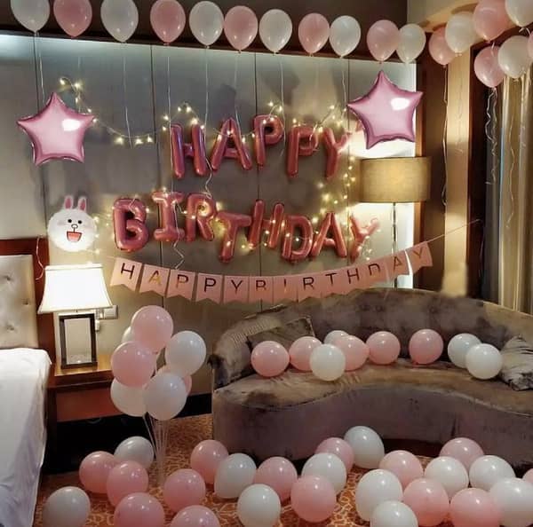 Happy Birthday Pink with White and Pink Theme Set For Birthday Decoration and Celebrations,-(K. S. )