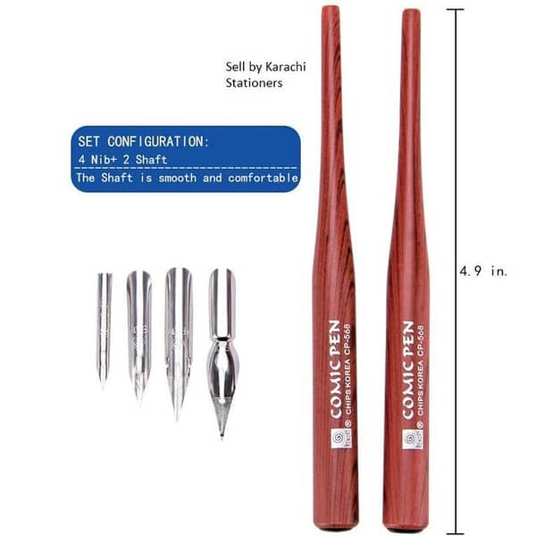 COMIC CP-568 Series Calligraphy Dip Pen Set Wooden Handle Stainless Steel Tips Comics Pen 2 Holder 4 Nib Set