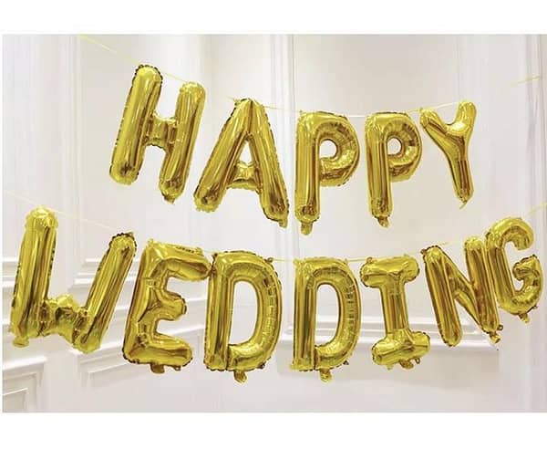 Golden HAPPY WEDDING Foil Letter Balloons Banner For Wedding Celebration Decoration Supplies
