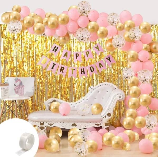 34 pcs Happy birthday Golden & black Theme Set ( Including 1 Pc Birthday Banner-1 Pc Curtain 6 Feet Length & 3.5 Feet Width-30 Balloons Golden &black)Birthday & Party Decorations Birthday and Party Items Pink & Golden Theme