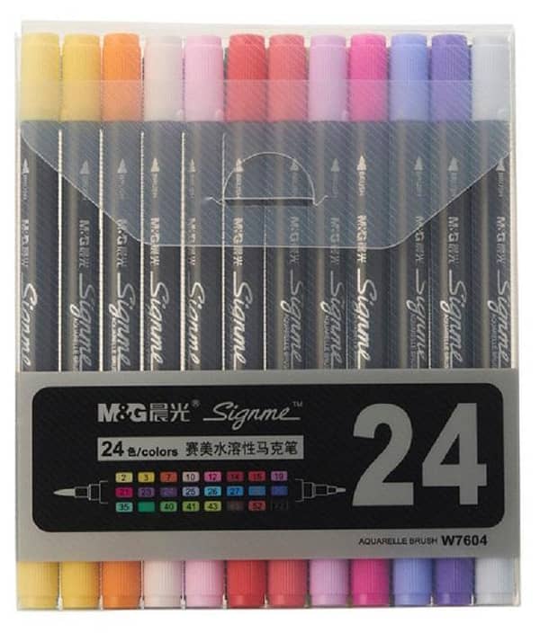 SignMe Pack of 24 Dual Tip Watercolor Brush Markers for Sketching, Painting and Coloring KS