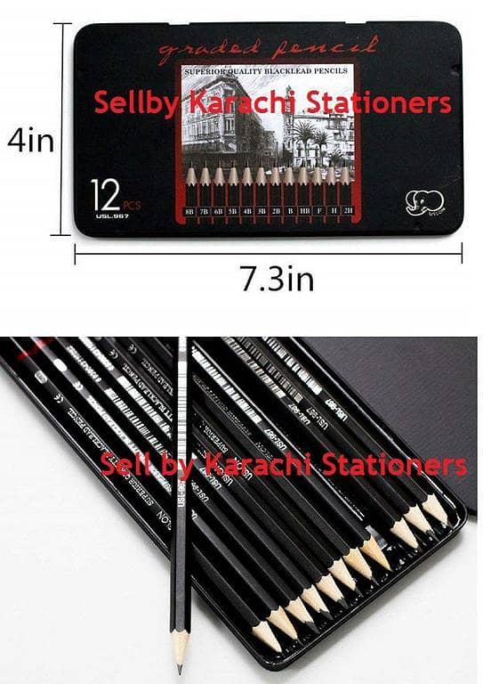 Professional Sketch and Drawing pencils set,Art Pencil 12-Count(8B-2H) Drawing/Sketching Pencil Set of 12 in Metal Box