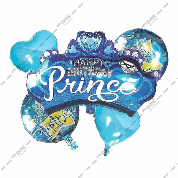Happy Birthday Prince / Princess Crown with 04 Foil Balloons For Birthday Parties (Pack of 5),-(K. S. )