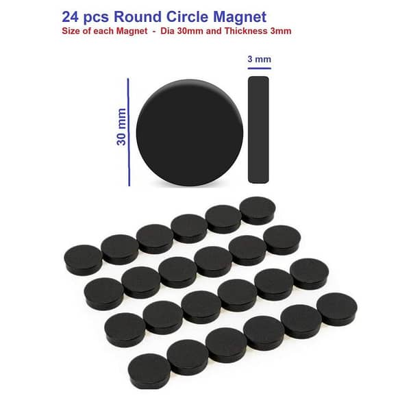 24pcs 30mm dia Black Round Circle Magnets Perfect as Whiteboards, Lockers, Fridge Magnets & for educational purpose