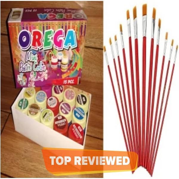 Poster Color 15 bottle Set + Imported Paint Brush 12 Brush Set