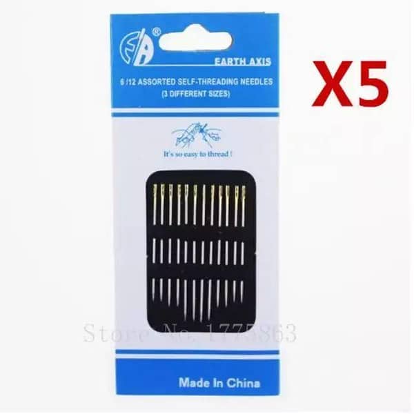 5 Packs=(60Pieces) of three size Self Threading Needles Hand for Embroidery Mending Sew AA7365-KS
