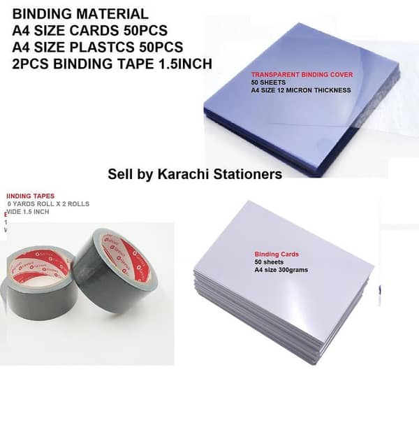 Book Binding Material, 50pcs A4 cards, 50pcs A4 Plastic, and 2pcs Binding Tape