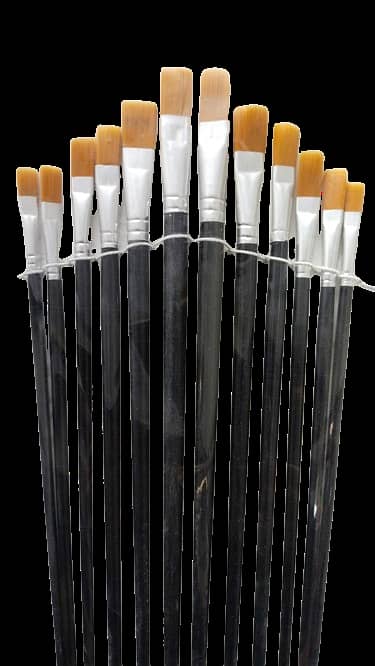 12-Piece Wooden Flat Paint Brush Set - Sizes 1 to 12