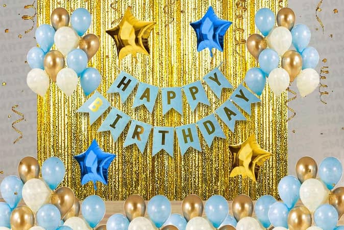 Happy Birthday Blue Banner Decorations Kit with Star foil Balloon