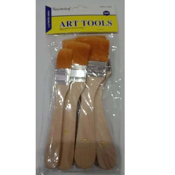 4pcs Wide & Thin Gesso Paint Brush Set best for canvas oil acrylics gouache paints watercolor poster color white bristle and brown handle