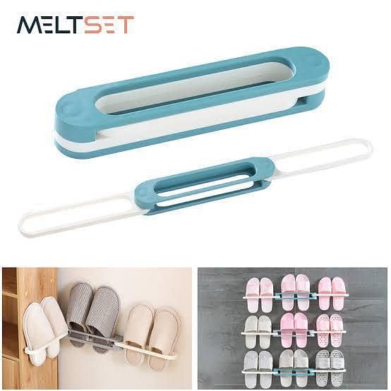 Slipper Rack Wall Mount Shoe Rack Holder Shoe Organizer for Entryway Closet Bathroom Multipurpose 3 Layer Foldable Hanger 3 in 1 Folding Holder Shoes Hanger and Bathroom Towel Organizer Rack