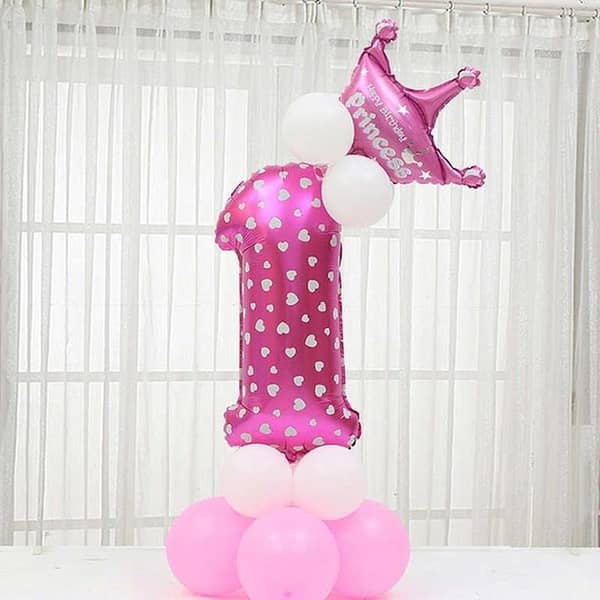 1 Set Foil Number Balloon Thicken Latex Air Balloons with Crown Anniversary Blue Pink Baby Shower KS